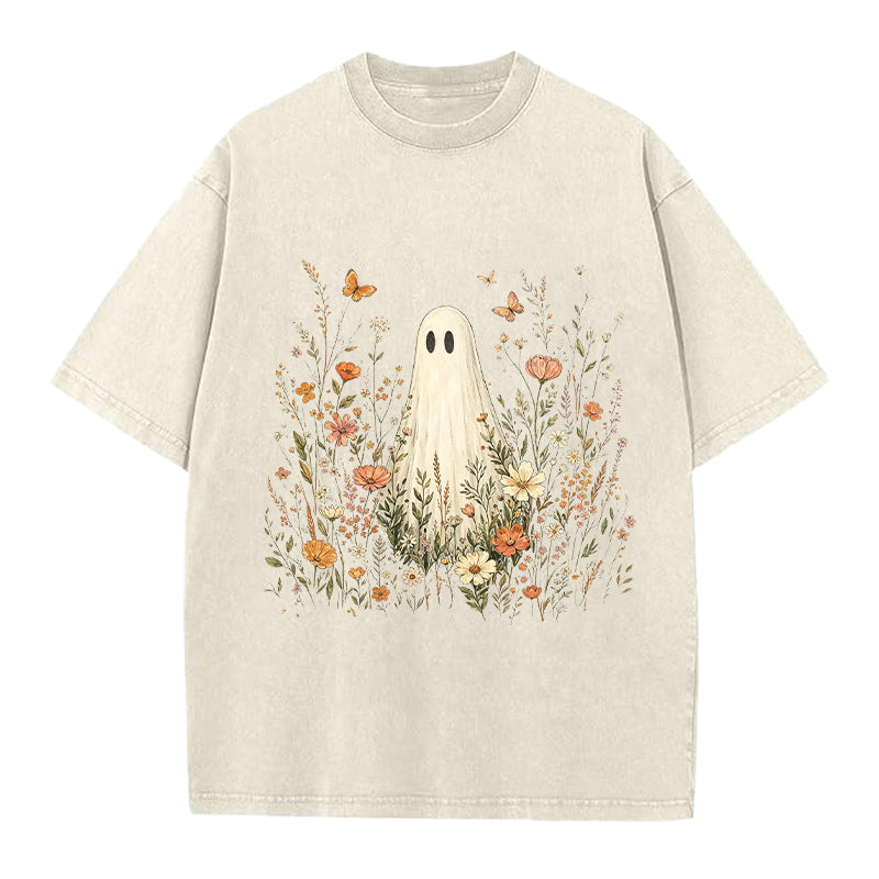 Floral Ghost Boho Washed Crew Neck T-Shirt