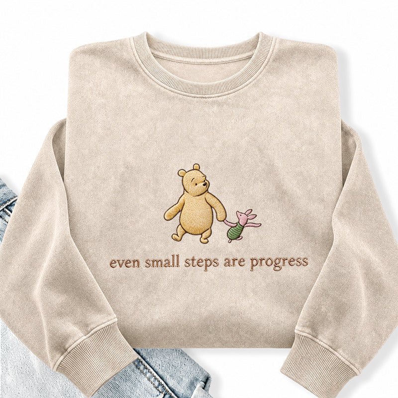 Embroidered Even Small Steps Are Progress Washed Crewneck Sweatshirt
