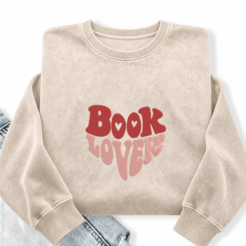 Embroidered Vintage Book Lover Washed Crewneck Sweatshirt