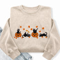 Embroidered Halloween Black Cat Washed Crewneck Sweatshirt