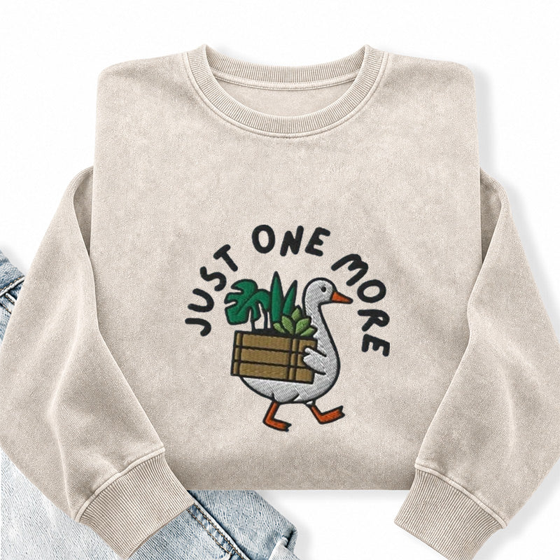 Embroidered Goose with Houseplant Washed Crewneck Sweatshirt