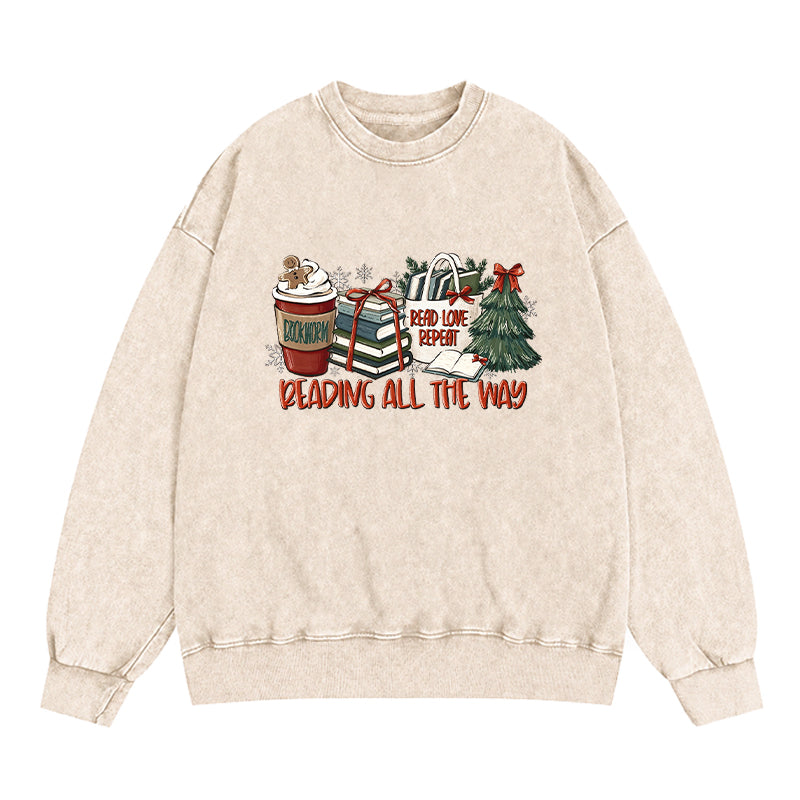Reading All The Way Christmas Washed Crewneck Sweatshirt