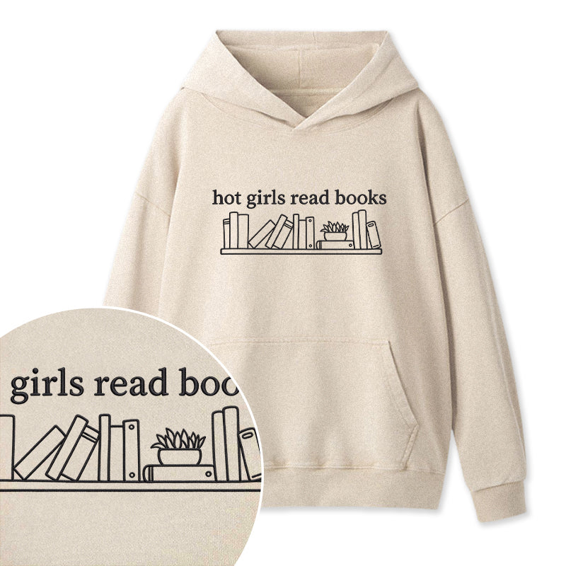 Embroidered Hot Girls Read Books Washed Hoodie