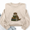 Embroidered Reading Otter Washed Crewneck Sweatshirt