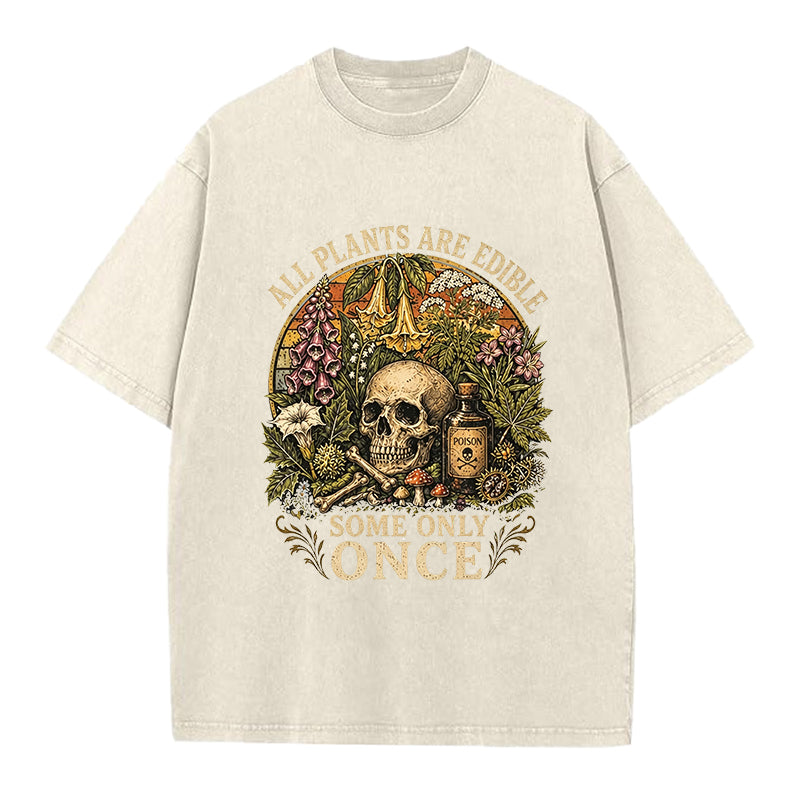 All PLants are Edible Skull Washed Crew Neck T-Shirt