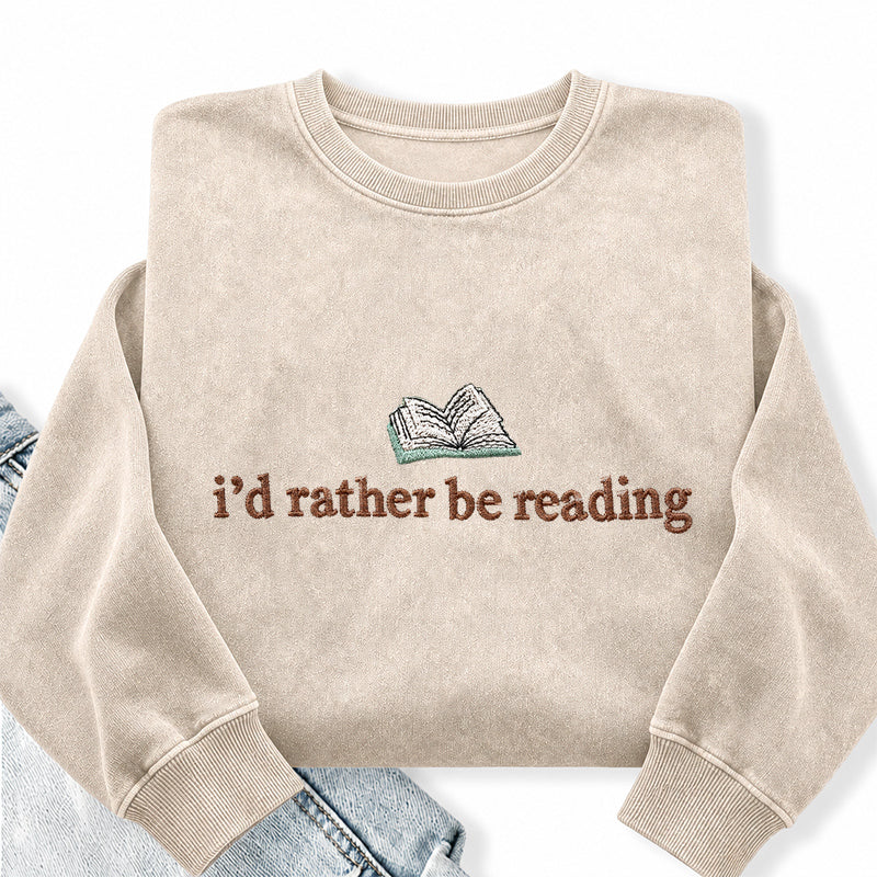 Embroidered I'd Rather Be Reading Washed Crewneck Sweatshirt