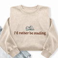 Embroidered I'd Rather Be Reading Washed Crewneck Sweatshirt