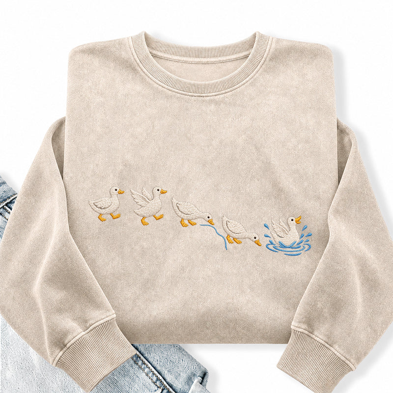 Embroidered Duck Duck Washed Crewneck Sweatshirt
