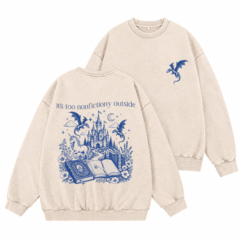 It's Too Nonfictiony Outside Reading Washed Crewneck Sweatshirt