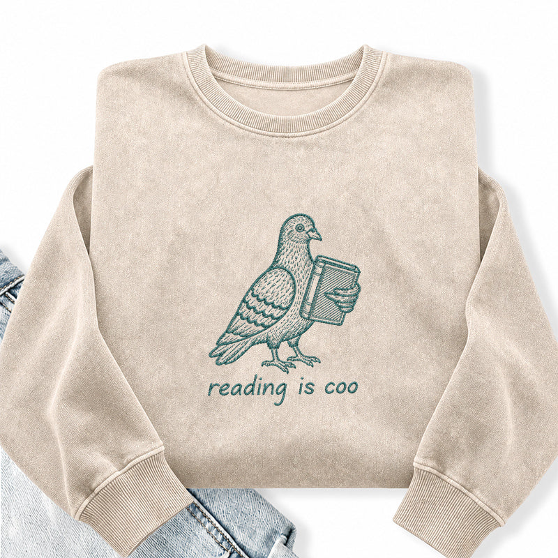 Embroidered Reading Is Coo Washed Crewneck Sweatshirt