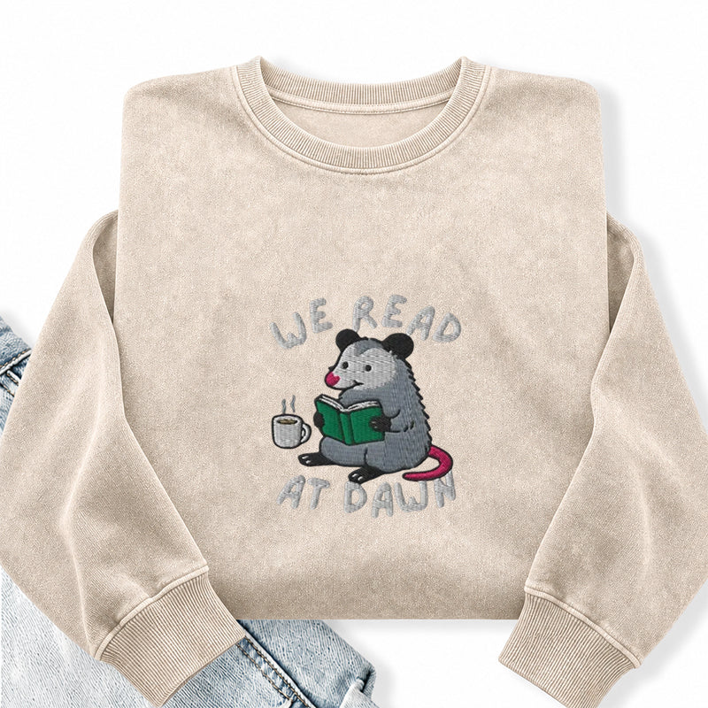 Embroidered We Read At Dawn Possum Washed Crewneck Sweatshirt