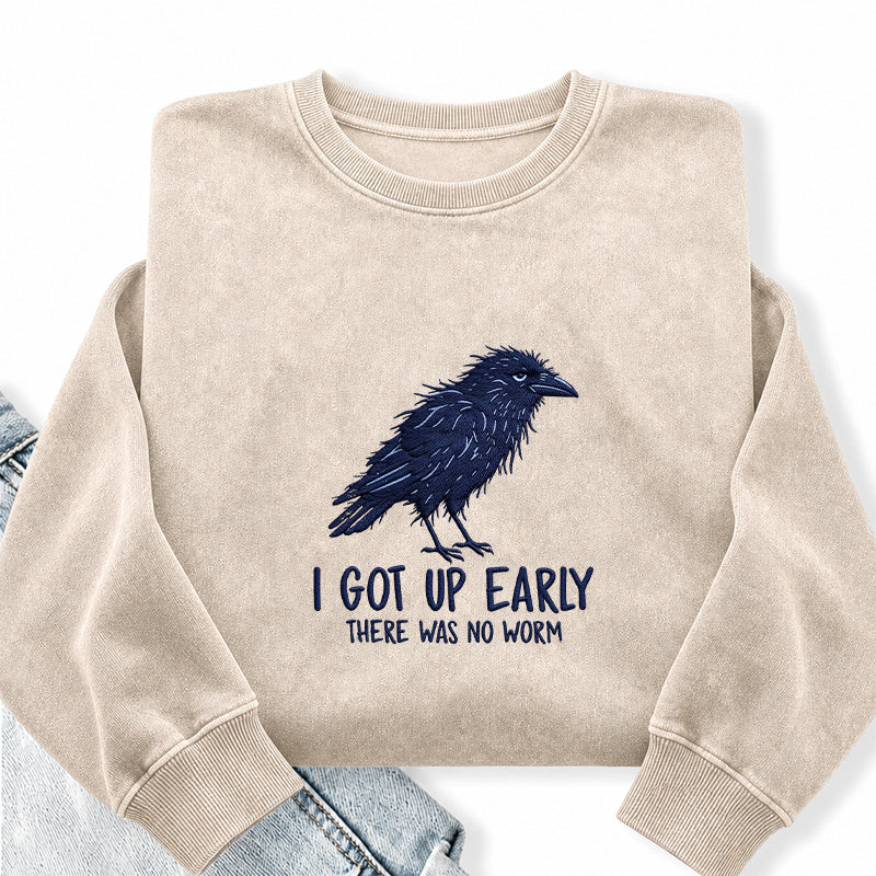 Embroidered Funny Got Up Early Washed Crewneck Sweatshirt