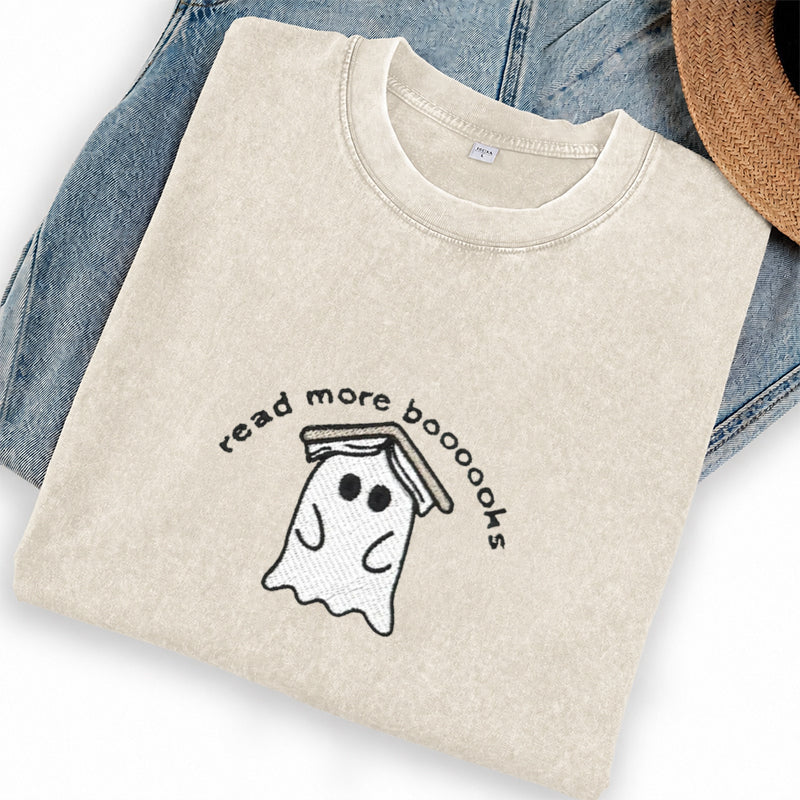 Embroidered Read More Boooooks Washed Crew Neck T-Shirt