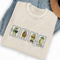 Embroidered Bookish Frog Stamp Washed Crew Neck T-Shirt