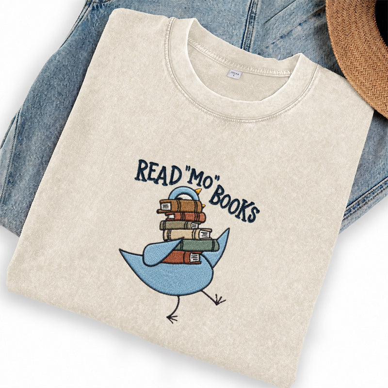 Embroidered Read Mo Books Washed Crew Neck T-Shirt