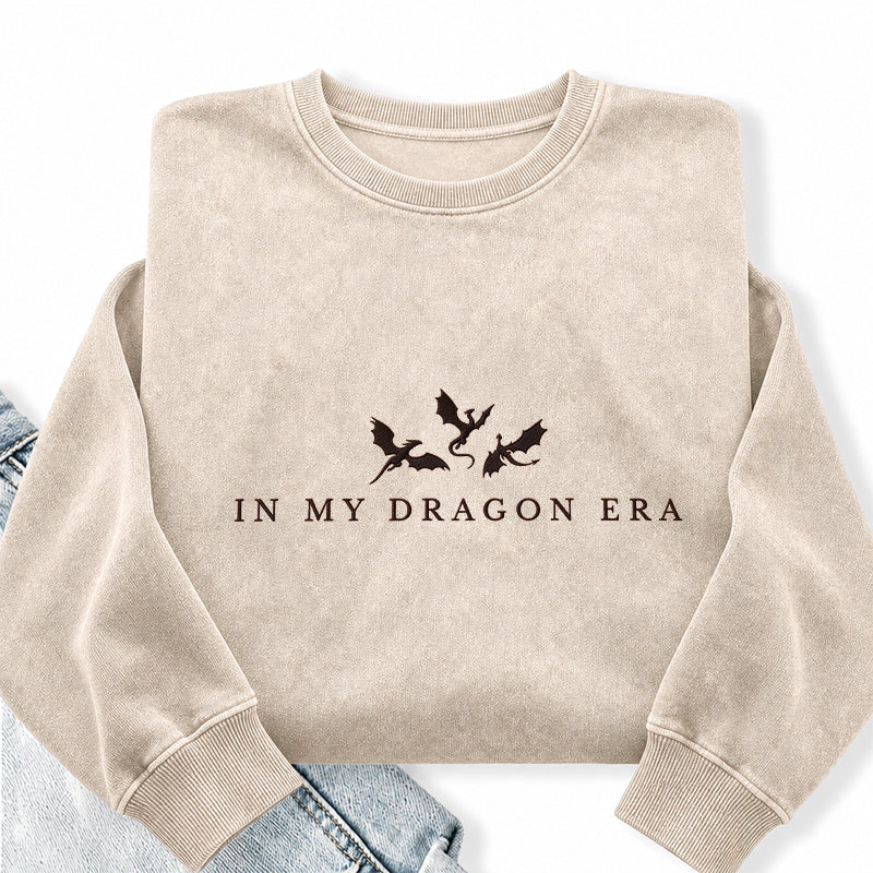 Embroidered In My Dragon Era Washed Crewneck Sweatshirt