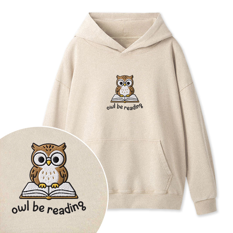 Embroidered Owl Be Reading Washed Hoodie