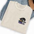 Embroidered Black Cat Floral Book Washed Crew Neck T-Shirt