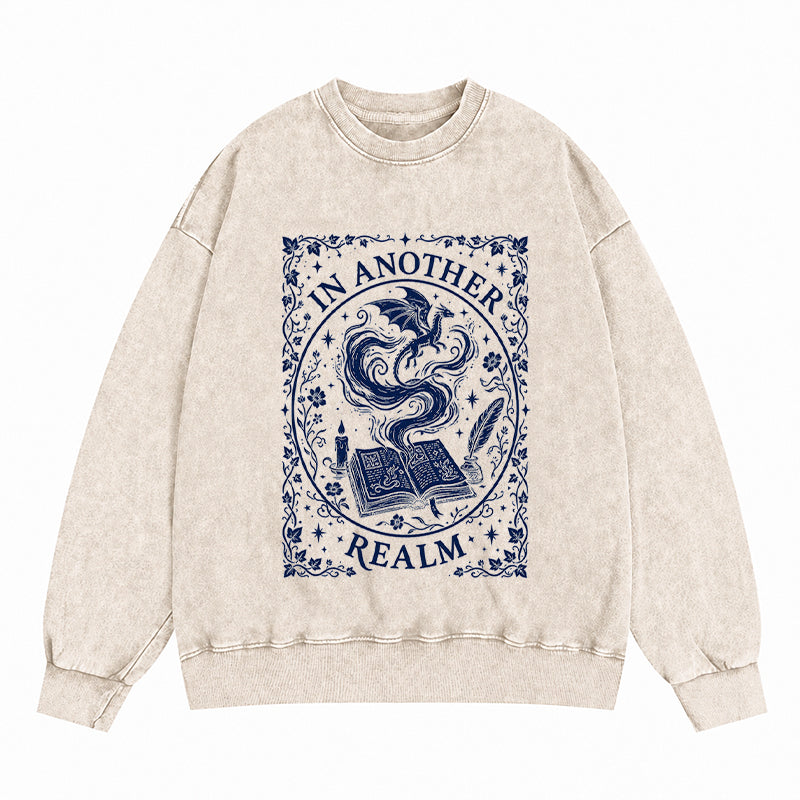 In Another Realm Fantasy Reader Washed Crewneck Sweatshirt