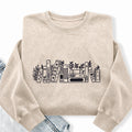 Embroidered Flower Book Washed Crewneck Sweatshirt