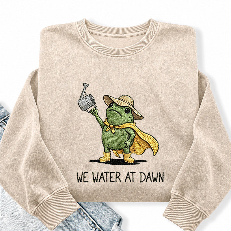 Embroidered We Water At Dawn Washed Crewneck Sweatshirt