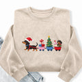 Embroidered Christmas Dachshund Washed Crewneck Sweatshirt