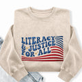 Embroidered Literacy And Justice For All Washed Crewneck Sweatshirt