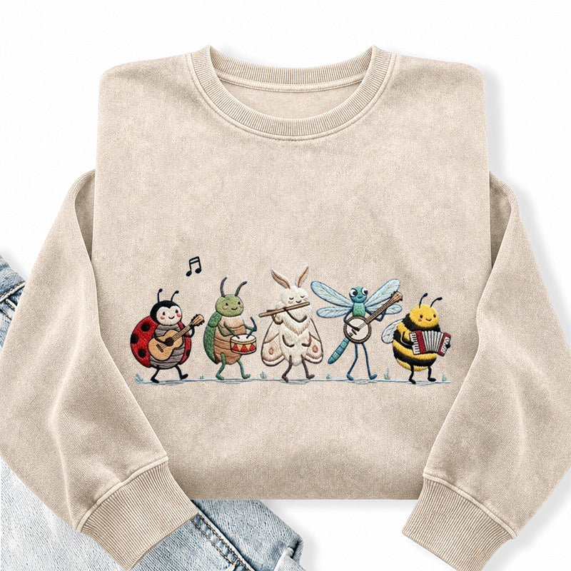 Embroidered Bug Orchestra Washed Crewneck Sweatshirt