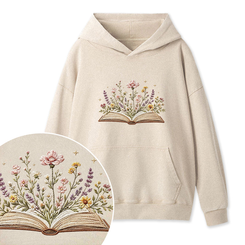 Embroidered Floral Book Washed Hoodie