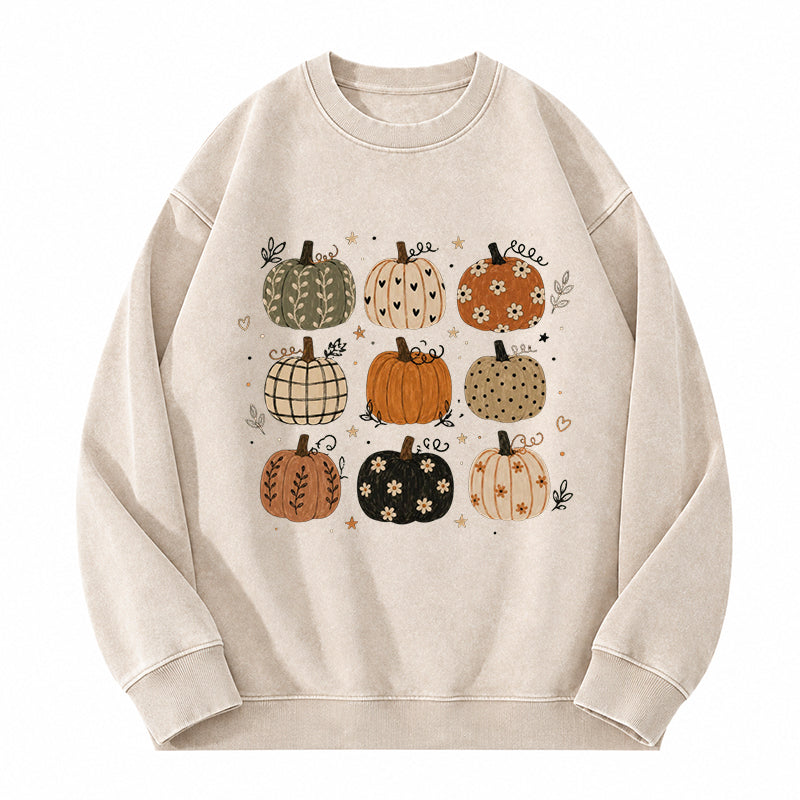 Boho Fall Pumpkins Washed Crewneck Sweatshirt