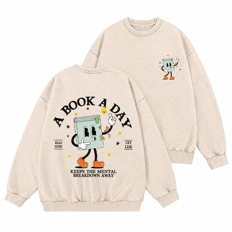 Vintage A Book A Day Book Lover Washed Crewneck Sweatshirt