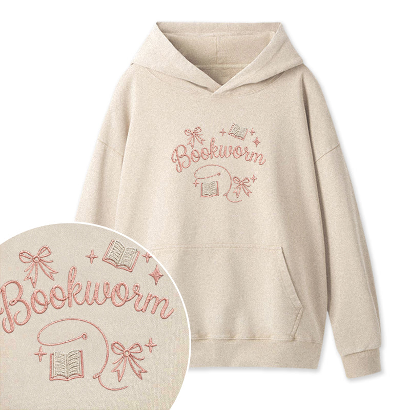 Embroidered Funny Bookworm Washed Hoodie
