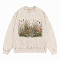 Skeleton Reading Book Wildflowers Washed Crewneck Sweatshirt