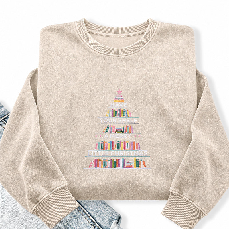 Embroidered Have Your Shelf Merry Christmas Washed Crewneck Sweatshirt