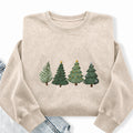 Embroidered Christmas Trees Washed Crewneck Sweatshirt