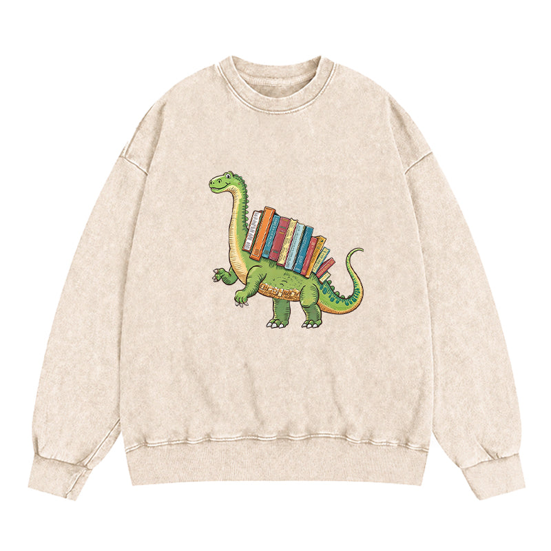 Bookworm Dinosaur Washed Crewneck Sweatshirt