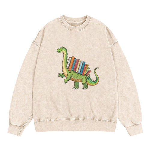 Bookworm Dinosaur Washed Crewneck Sweatshirt