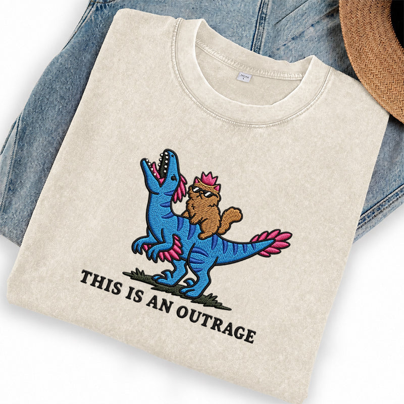 Embroidered This Is An Outrage Book Lover Washed Crew Neck T-Shirt