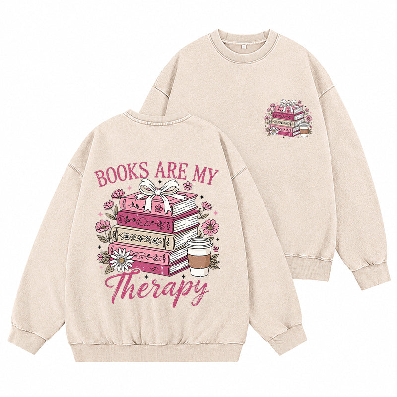 Books Are My Therapy Washed Crewneck Sweatshirt