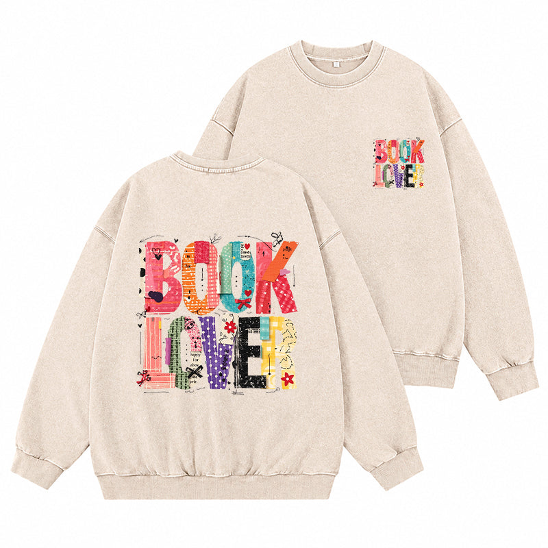 Retro Book Lover Washed Crewneck Sweatshirt