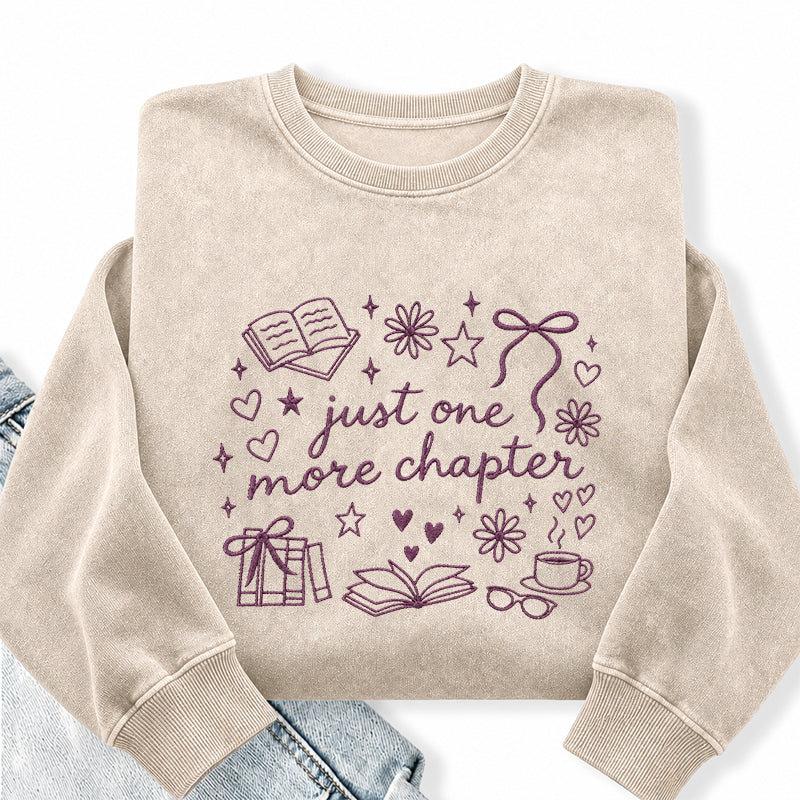 Embroidered Just One More Chapter Icons Washed Crewneck Sweatshirt