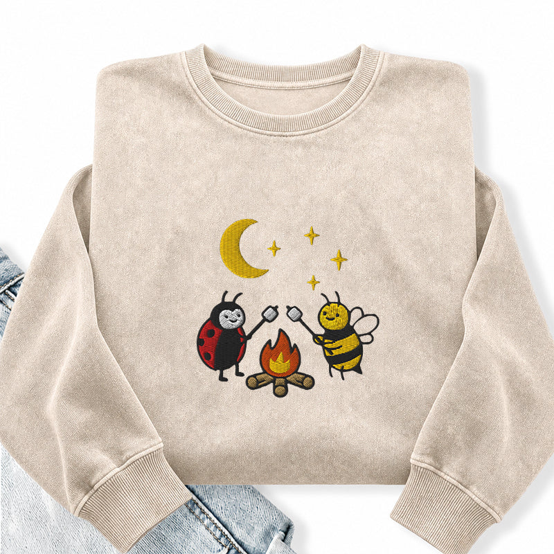 Embroidered Ladybug Campfire Washed Crewneck Sweatshirt
