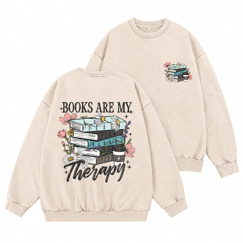 Retro Books Are My Therapy Washed Crewneck Sweatshirt