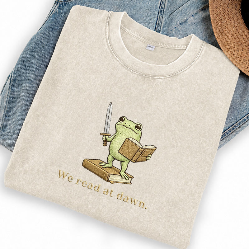 Embroidered We Read At Dawn Washed Crew Neck T-Shirt