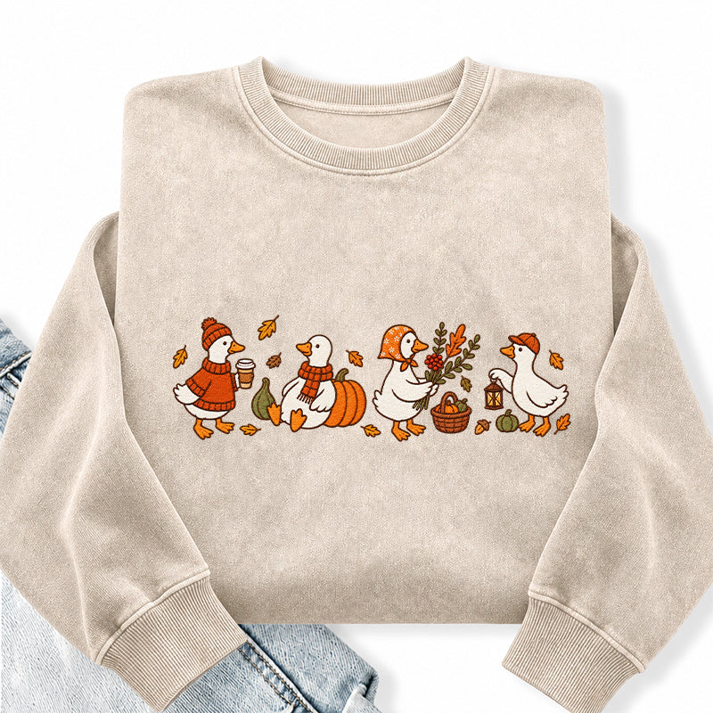 Embroidered Cozy Fall Silly Goose Washed Crewneck Sweatshirt