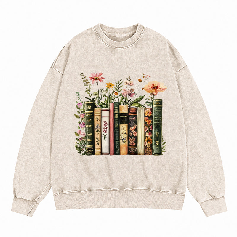 Floral Books Washed Crewneck Sweatshirt