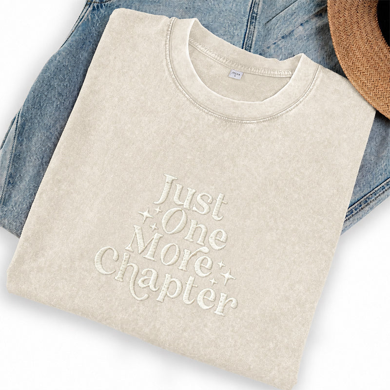 Embroidered Just One More Chapter Washed Crew Neck T-Shirt
