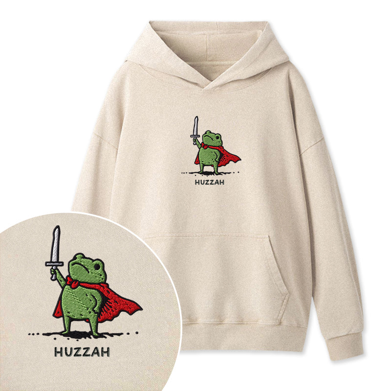 Embroidered Huzzah Frog with Sword Washed Hoodie