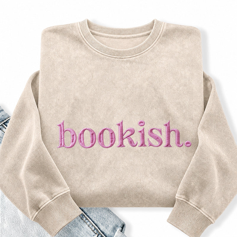 Embroidered Bookish Washed Crewneck Sweatshirt