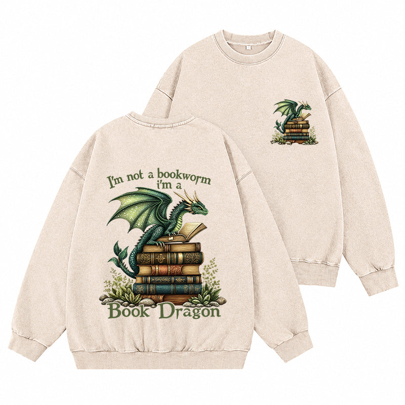 I'm Not A Book Worm I'm A Book Dragon Washed Crewneck Sweatshirt